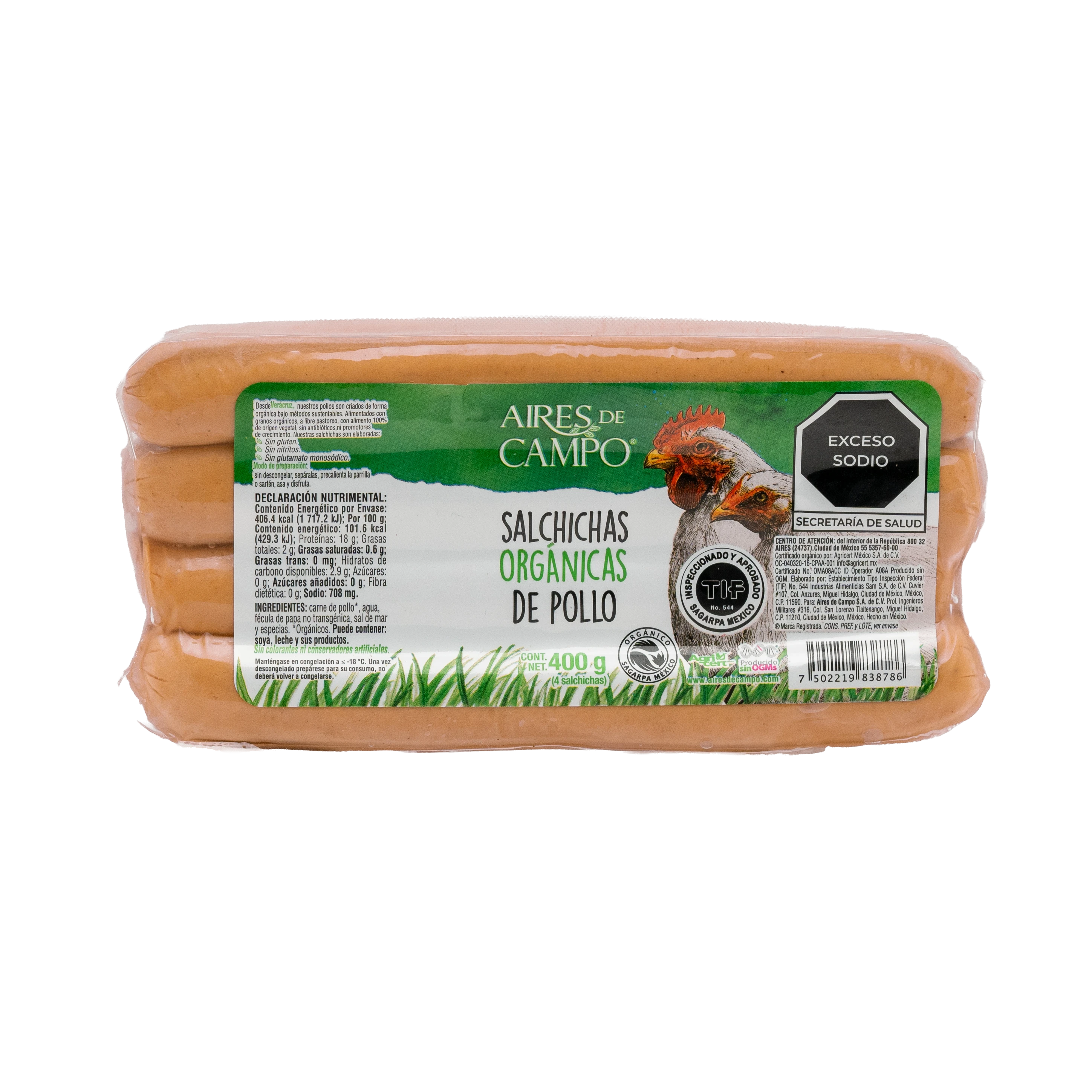 Salchichas Org&aacute;nicas de Pollo (400 GRS)