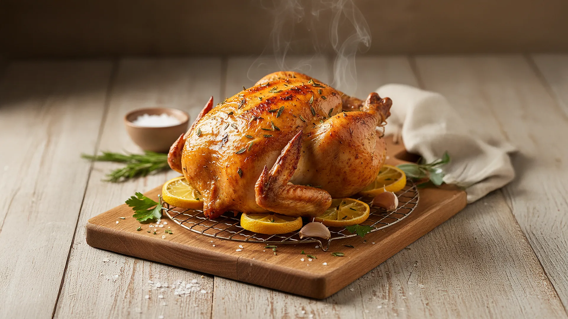 Pollo entero rostizado con hierbas